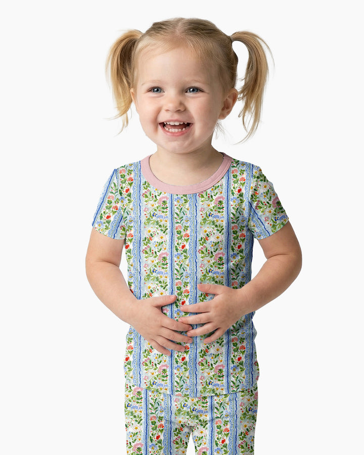Paste Floral Girl Bamboo Two Piece Short Sleeve Pajama Set