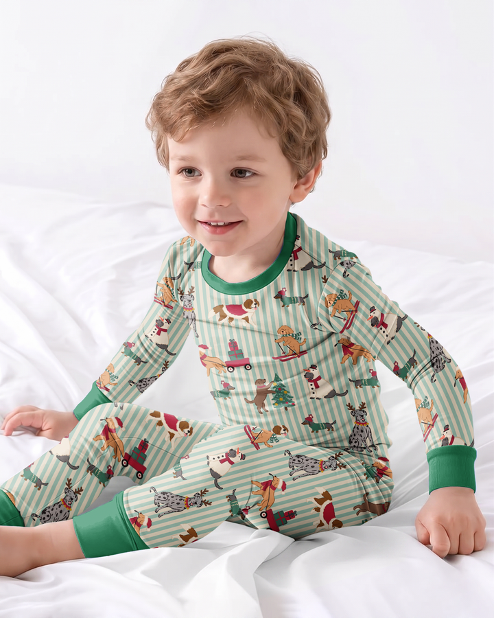 Christmas Pups & Holiday Adventures Bamboo Two Piece Long Sleeve Pajama Set