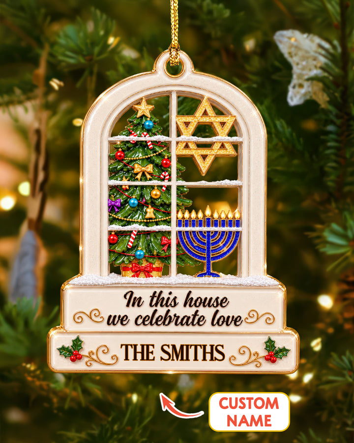 Merry Chrismukkah Jewish and Christian Family Personalized 1-Side Photo Acrylic Ornament