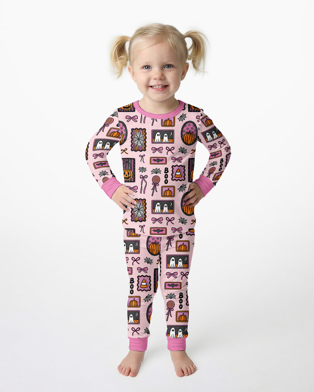 Spooky Preppy Pink Bamboo Two Piece Long Sleeve Pajama Set