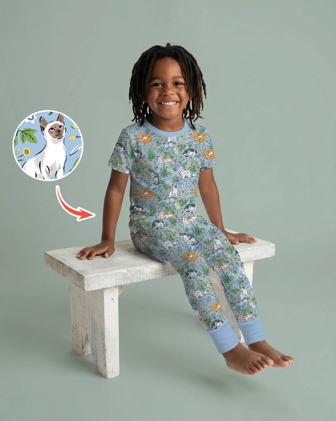 Kitten Garden Family Matching Bamboo Two Piece Short Sleeve Pajama Set