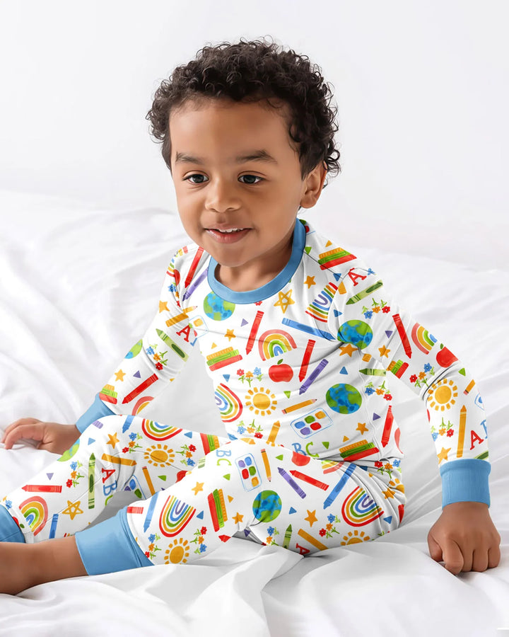 School Scribbles Bamboo Two Piece Long Sleeve Pajama Set