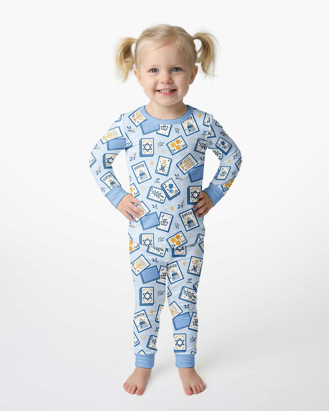 Mahjong Tov Hanukkah Family Matching Bamboo Two Piece Long Sleeve Pajama Set