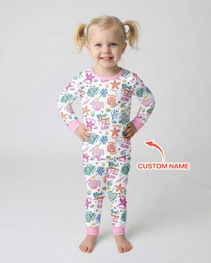 Coastal God Says I Am Custom Name Bamboo Two Piece Long Sleeve Pajama Set