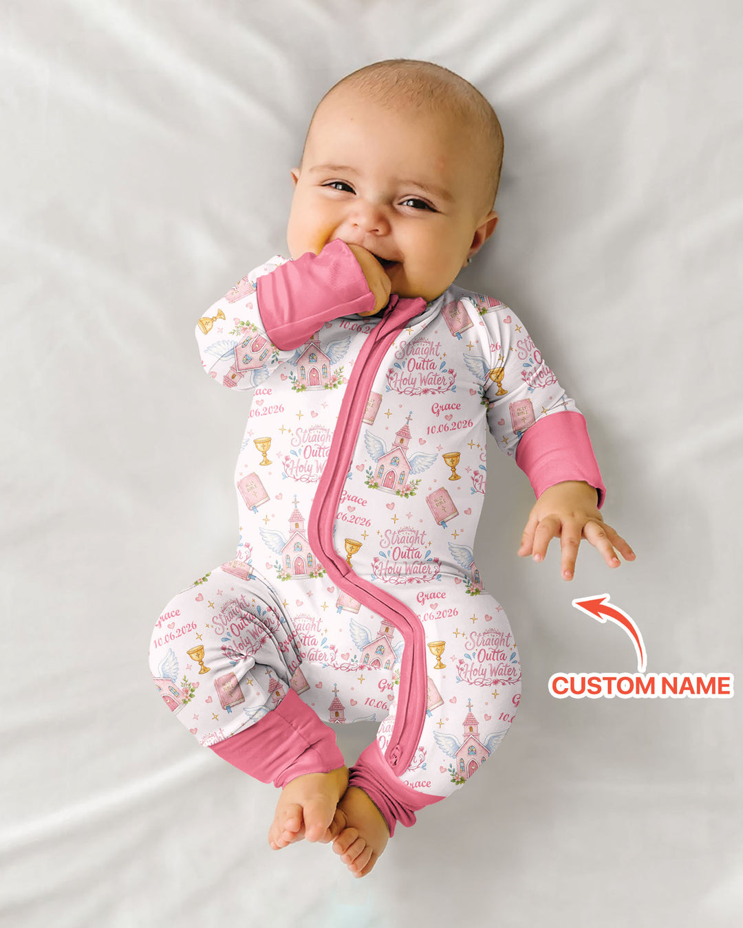Custom Name Baptism Christening Straight Outta Holy Water Bamboo Convertible Zippy