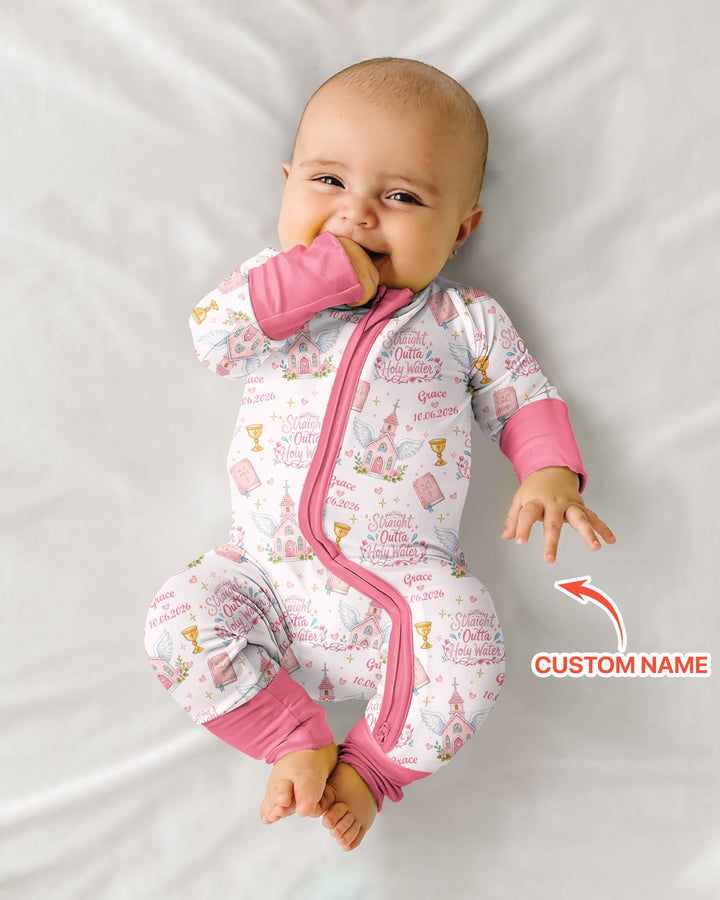 Custom Name Baptism Christening Straight Outta Holy Water Bamboo Convertible Zippy