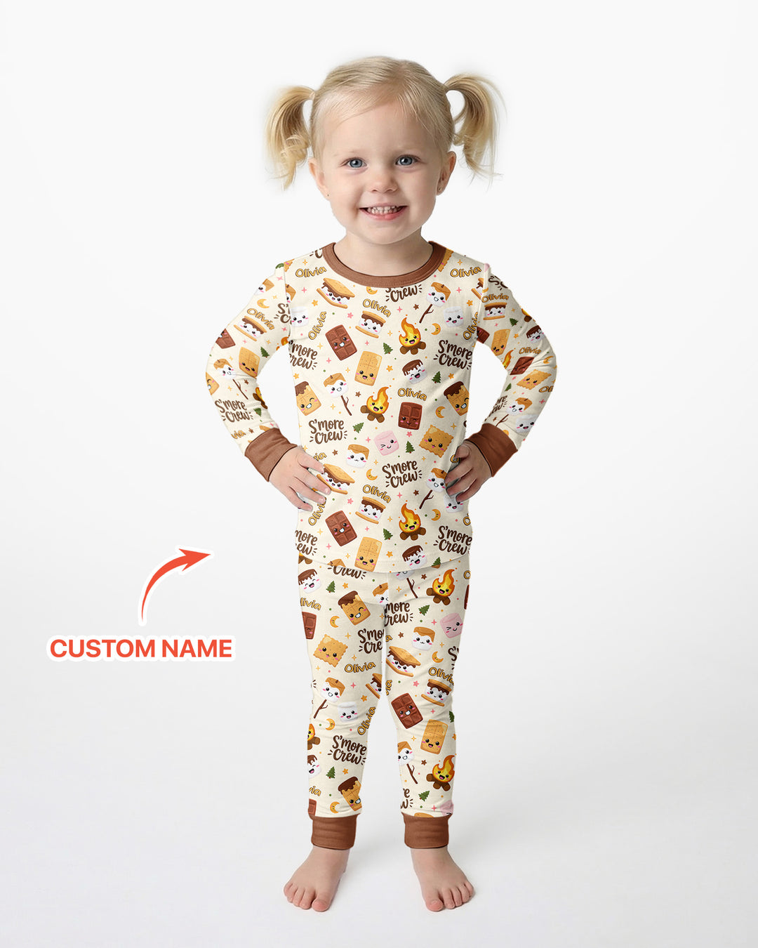 Custom Name Kawaii S'more Crew Family Matching Bamboo Two Piece Long Sleeve Pajama Set