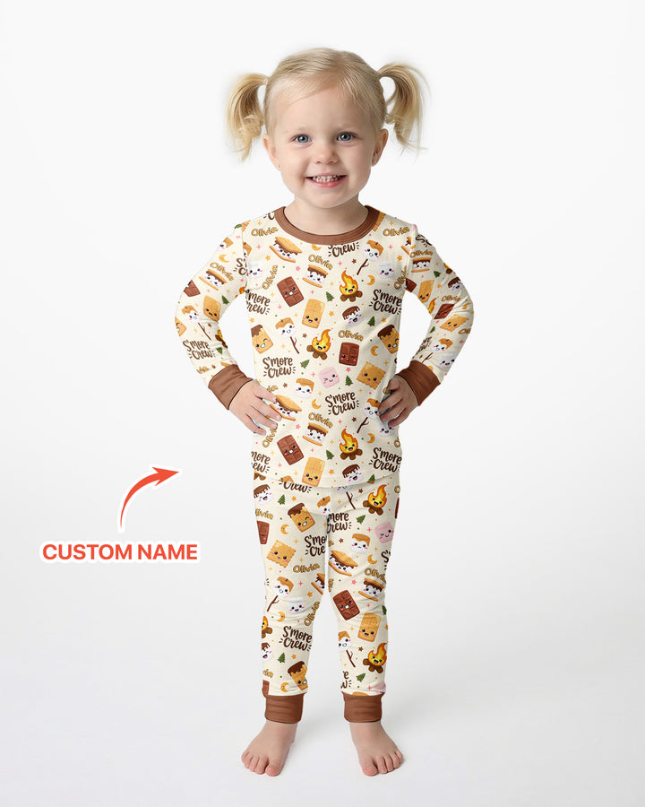 Custom Name Kawaii S'more Crew Family Matching Bamboo Two Piece Long Sleeve Pajama Set