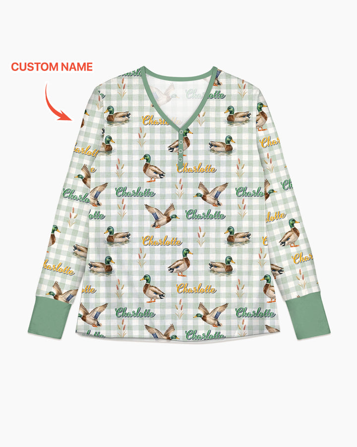Mallard Duck Custom Name Bamboo Women Pajama Set