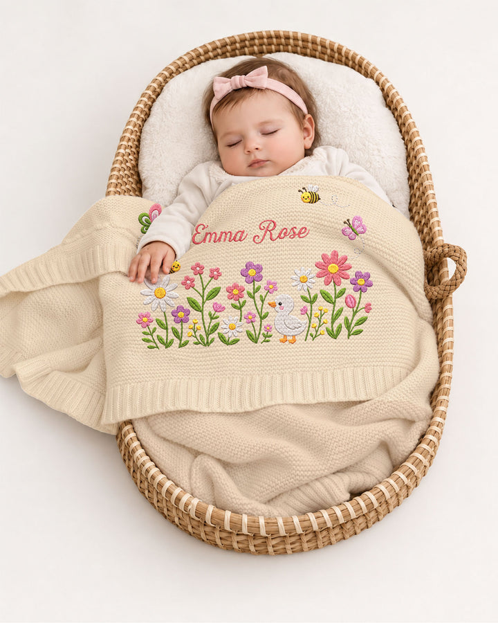 Lovely Floral Embroidered Baby Cotton Blanket