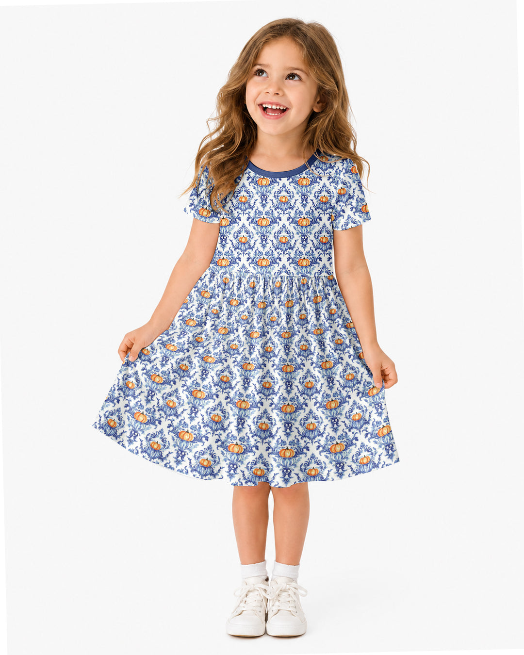Pumpkin Toile Family Matching Bamboo Twirl Dress