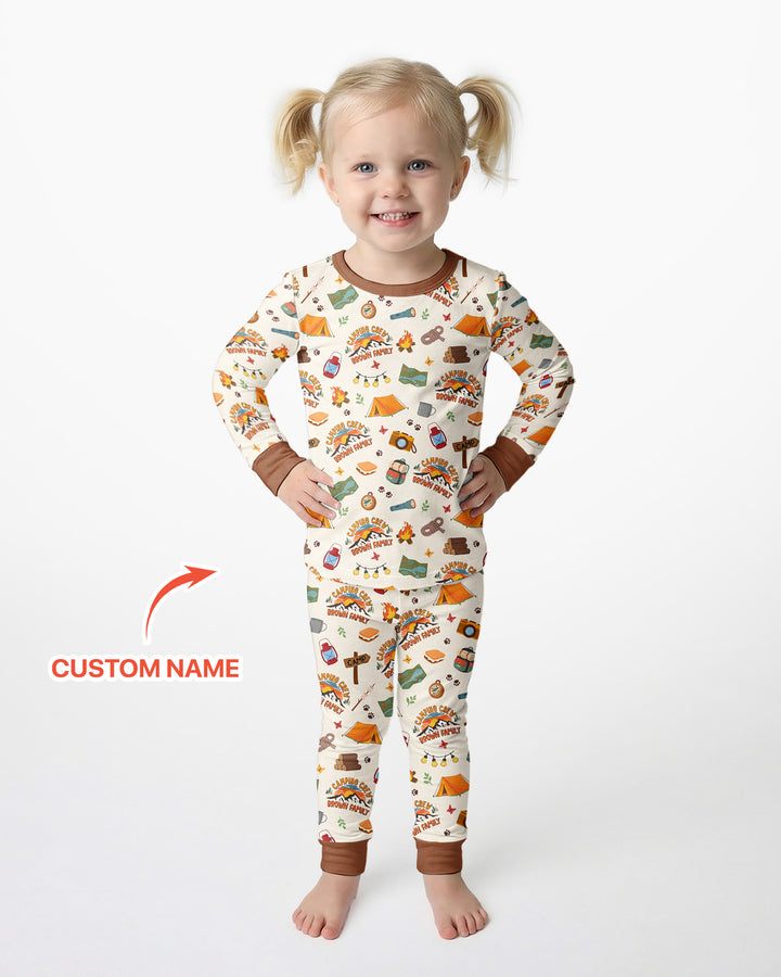 Custom Name Camping Crew Family Matching Bamboo Two Piece Long Sleeve Pajama Set