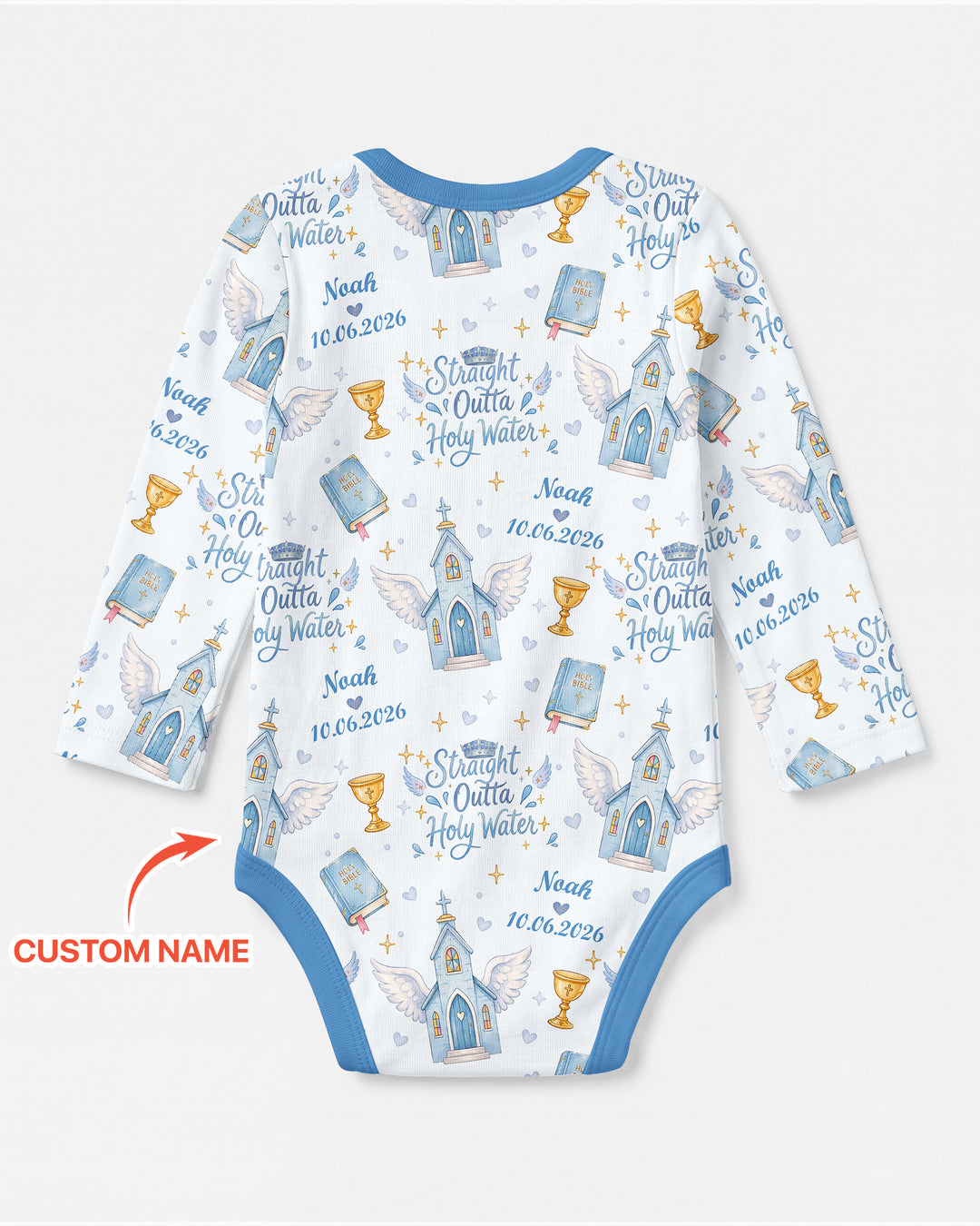 Custom Name Baptism Christening Straight Outta Holy Water Bamboo Bodysuit