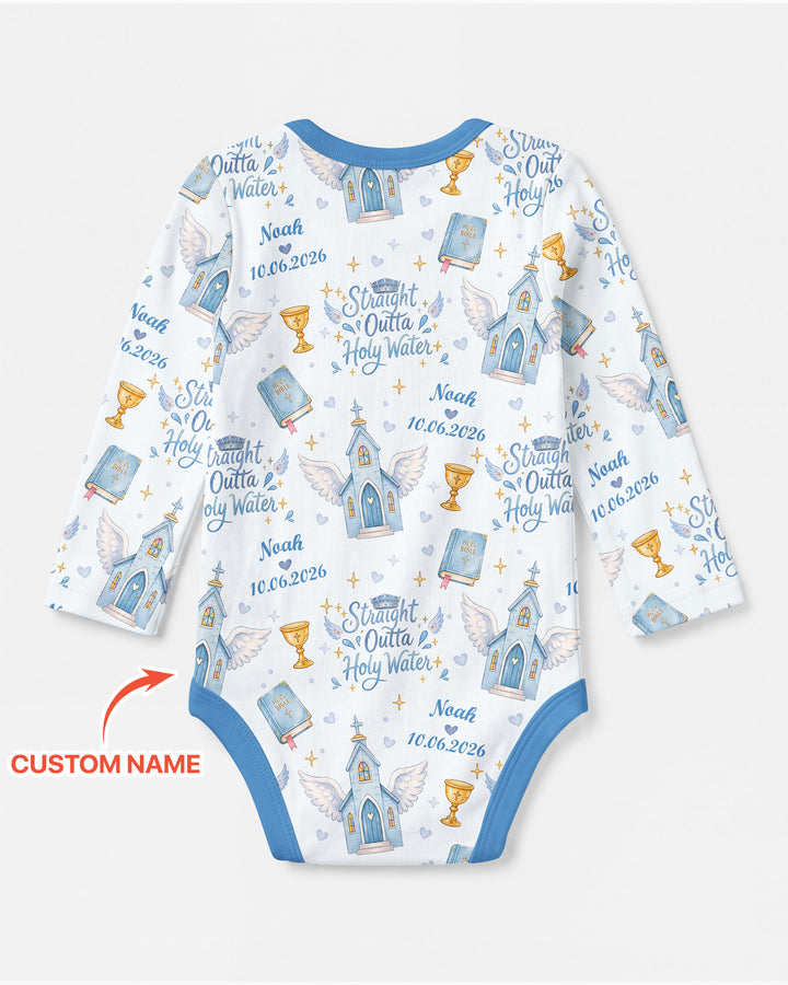 Custom Name Baptism Christening Straight Outta Holy Water Bamboo Bodysuit