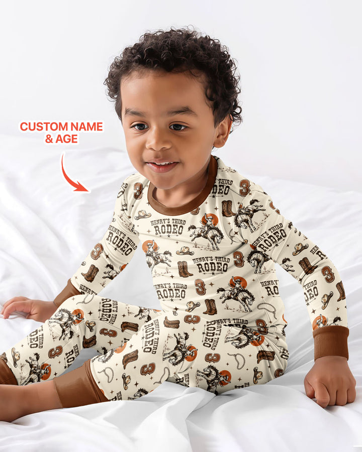 Custom Name Birthday Rodeo Bamboo Two Piece Long Sleeve Pajama Set