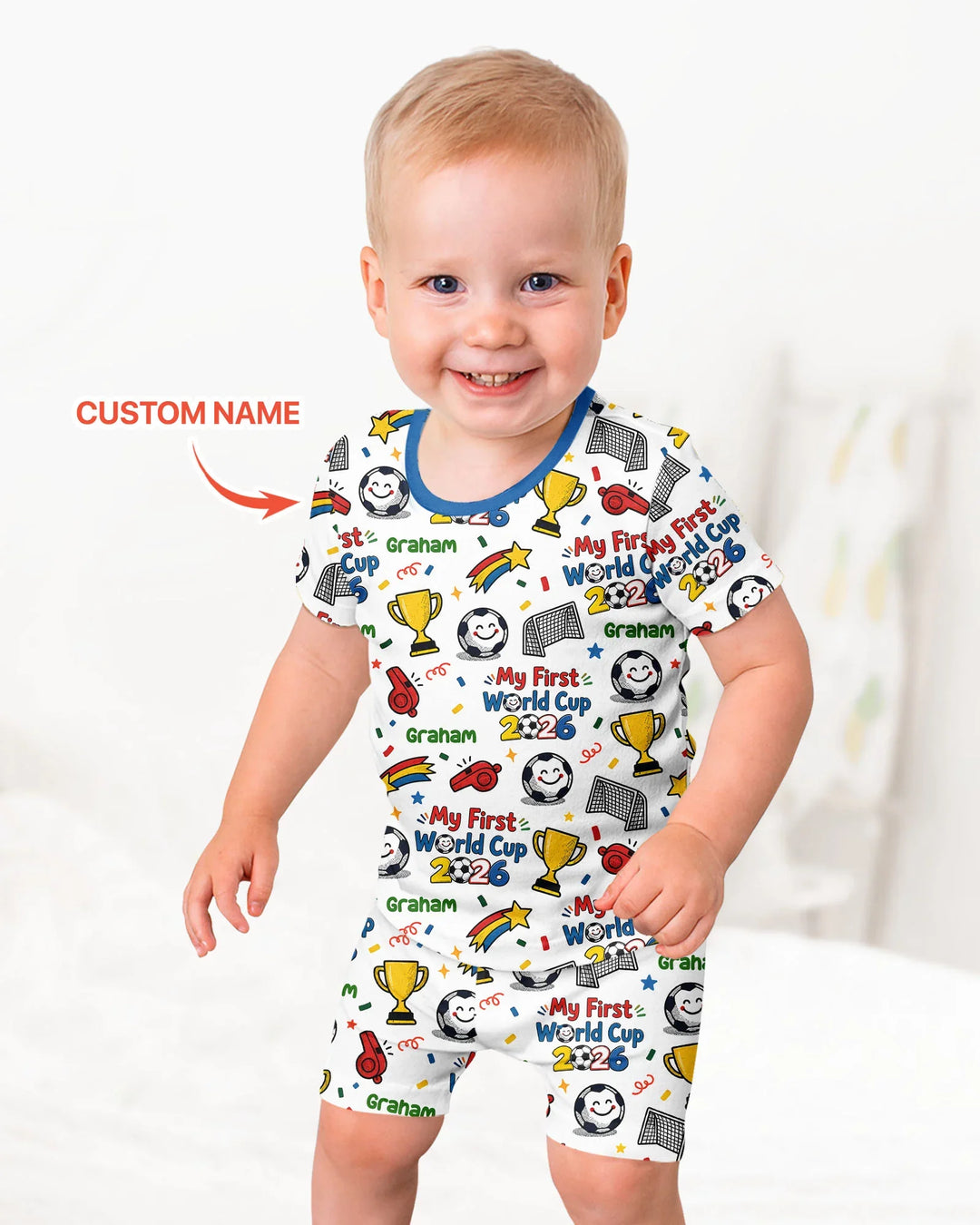 Custom Name My First Soccer Cup Bamboo Two Piece Short Sleeve Shorts Pajama Set