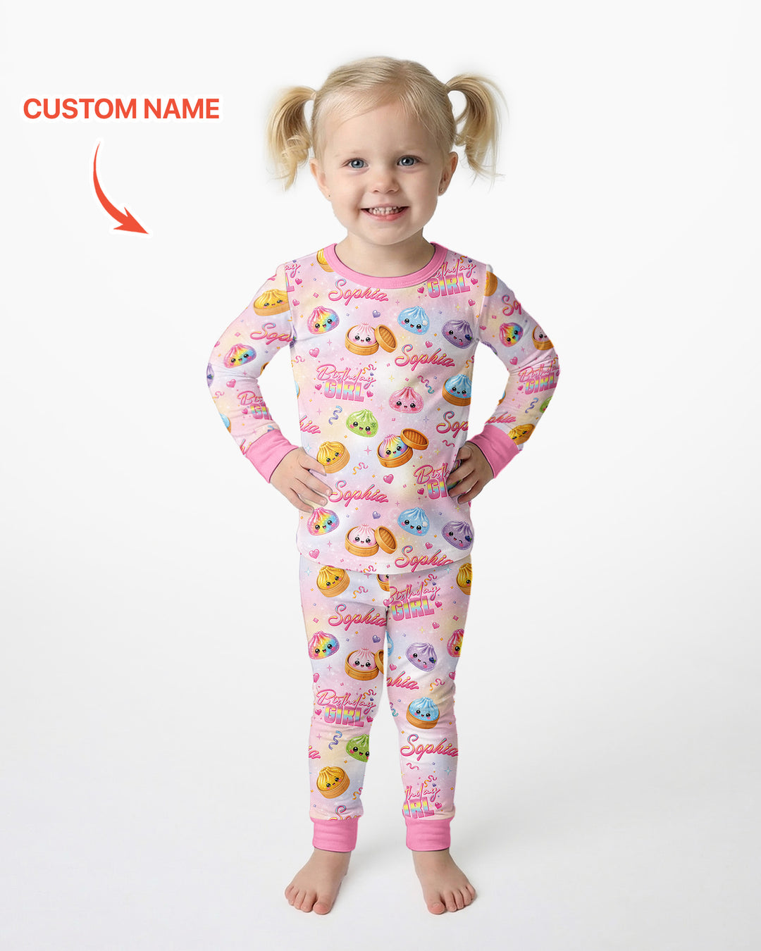 Birthday Girl Glitter Dumpling Bamboo Two Piece Long Sleeve Pajama Set