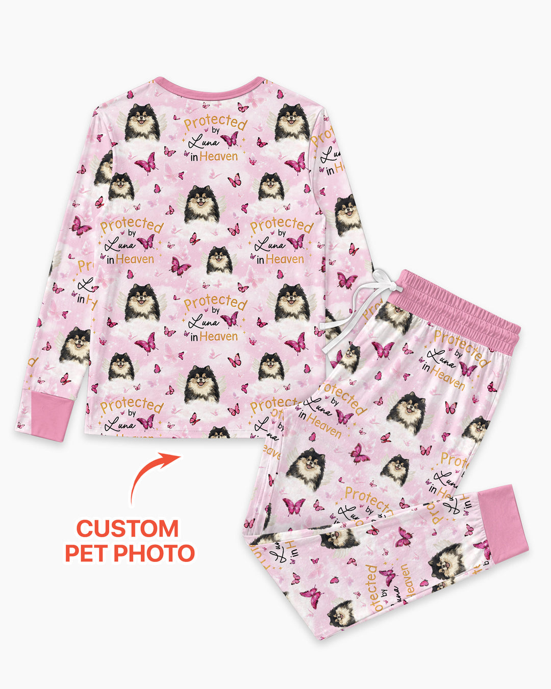 Custom Pet Photo Protected By Heaven Family Bamboo Women Pajama Set