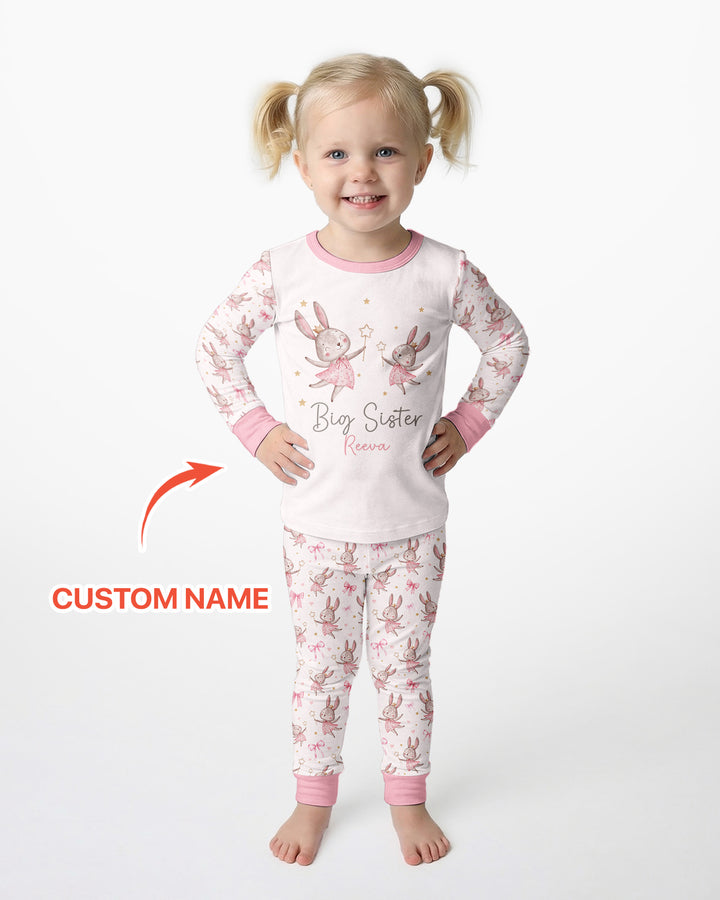 Bunny Wishes Sister Matching Bamboo Two Piece Long Sleeve Pajama Set