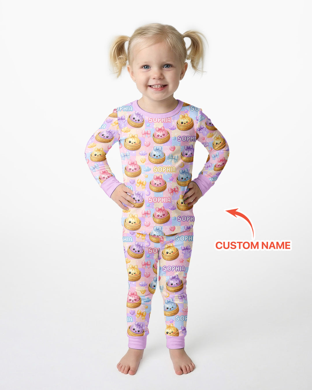 Custom Name Coquette Glitter Dumpling Bamboo Two Piece Long Sleeve Pajama Set
