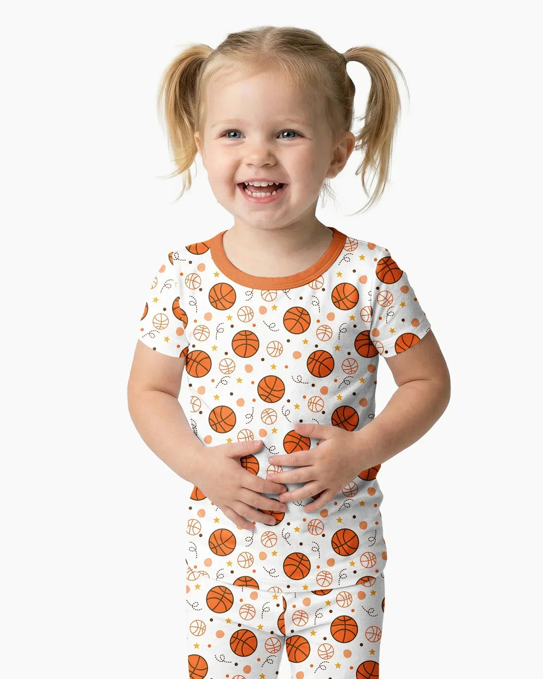 Orange Basketball Bamboo Two Piece Short Sleeve Pyjamas Set