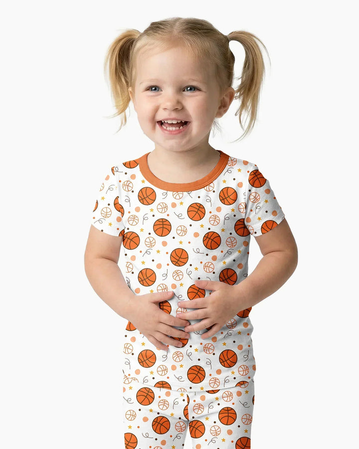 Orange Basketball Bamboo Two Piece Short Sleeve Pyjamas Set