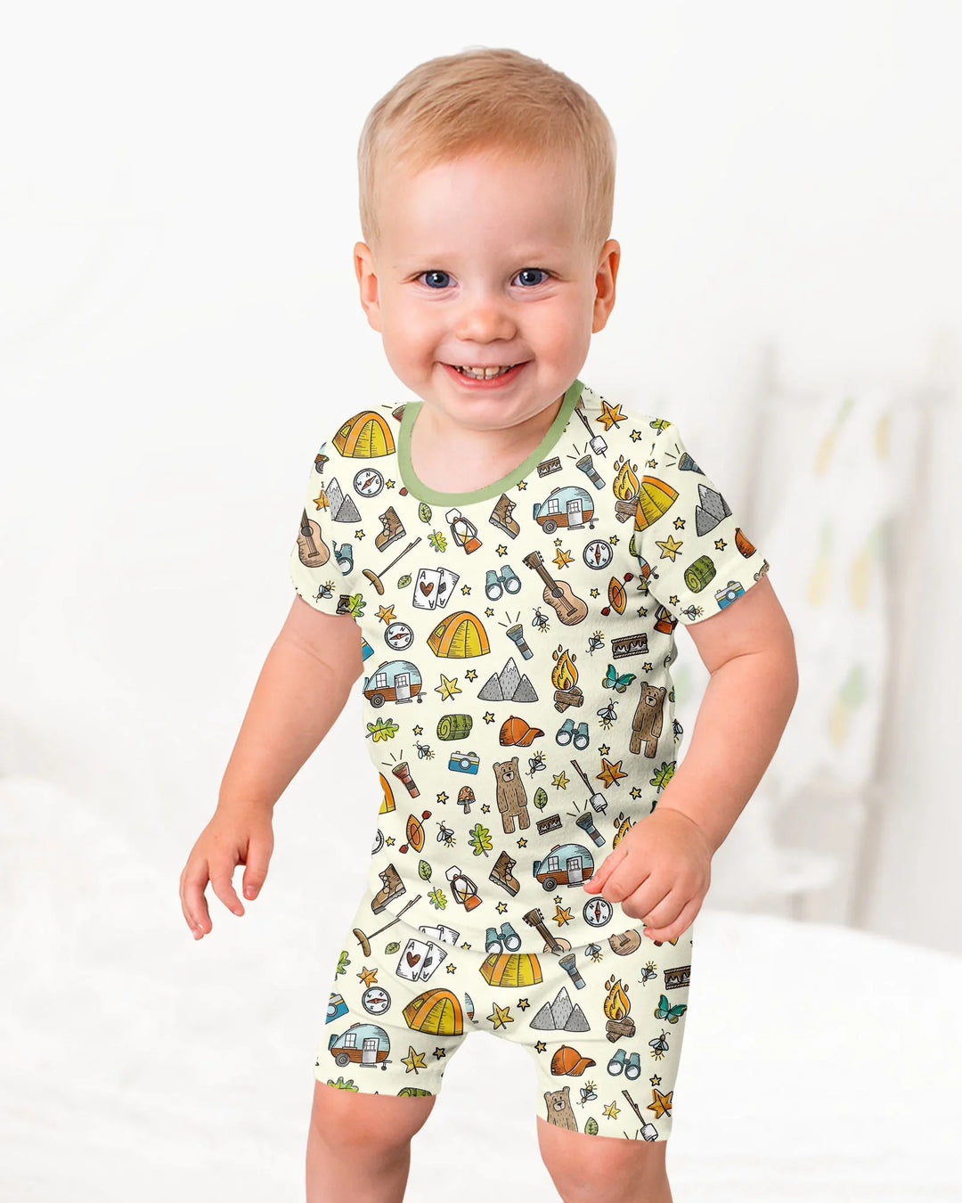 Love Camping Matching Family Bamboo Two Piece Short Sleeve Shorts Pajama Set