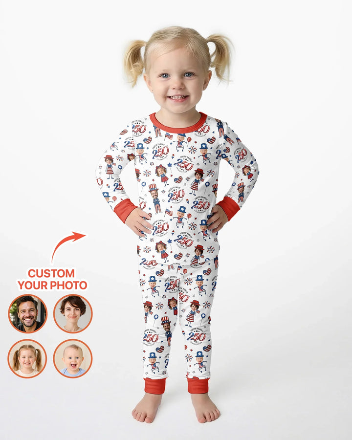 Custom Photo Smith Family Celebration Bamboo Two Piece Long Sleeve Pajama Set