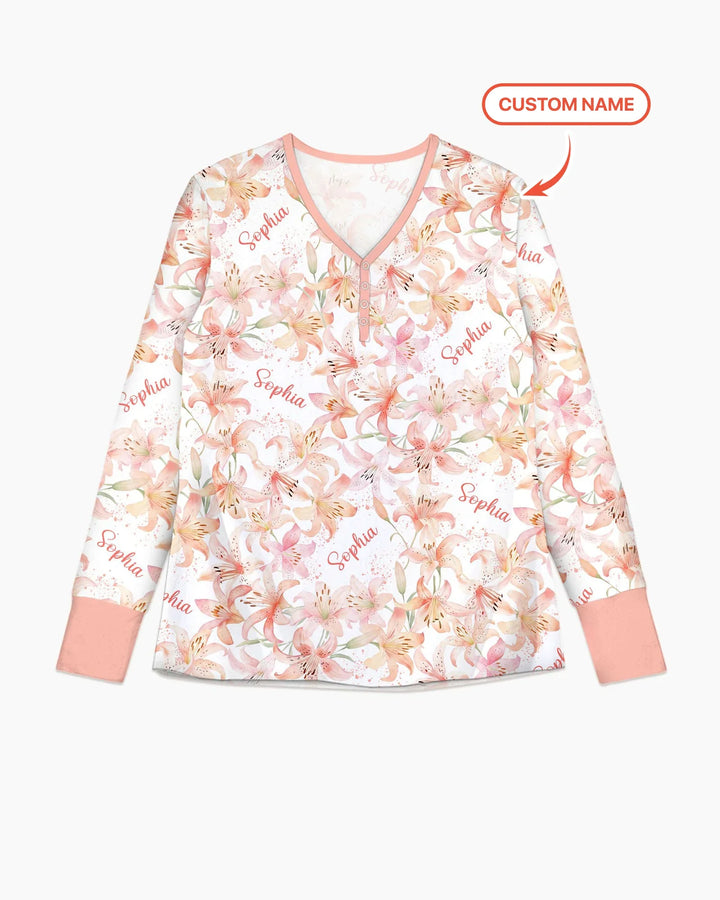 Custom Name Birth Month Flowers Bamboo Women Pajama Set