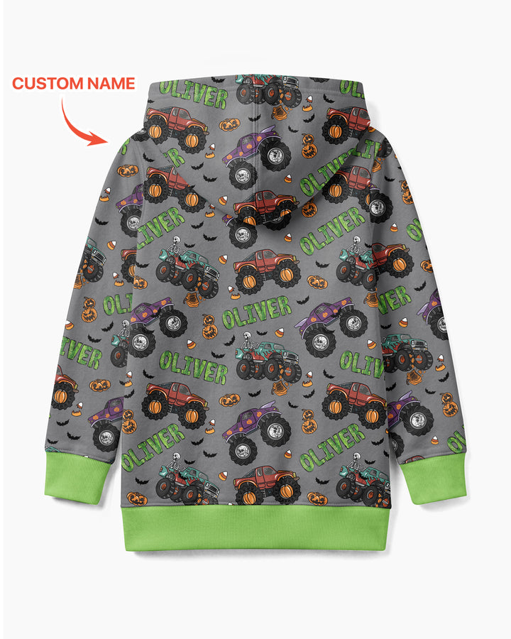 Custom Name Haunted Monster Trucks Bamboo Zip Hoodie