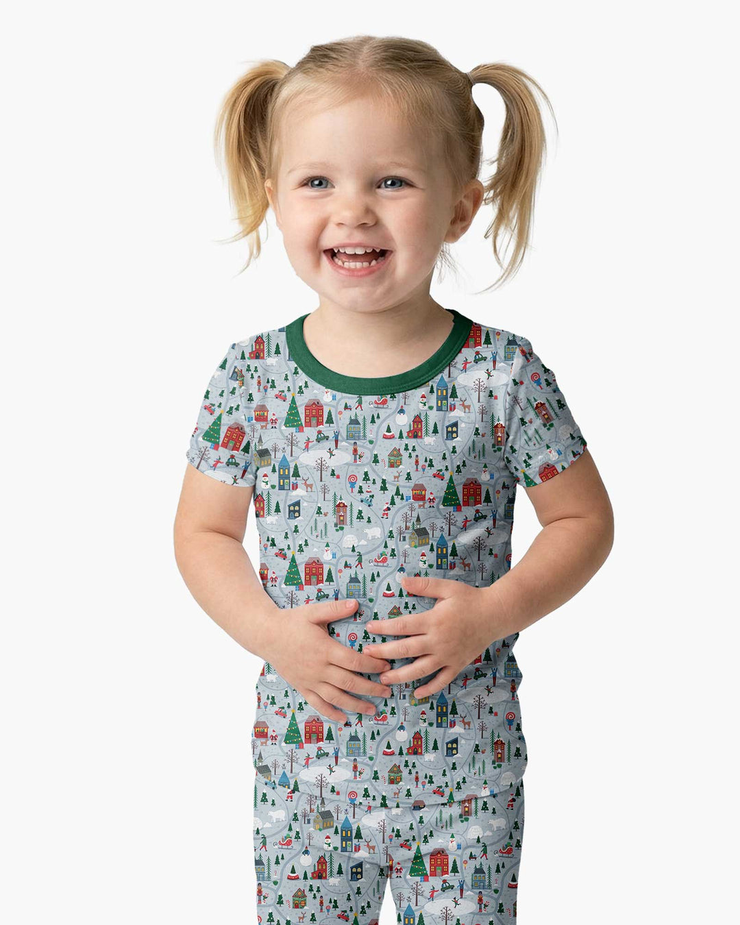 Snowy Christmas Village Map Bamboo Two Piece Short Sleeve Pajama Set