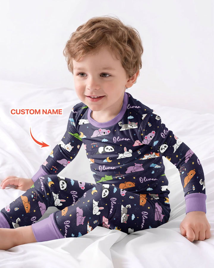 Custom Name Sleeping Cutie Bamboo Two Piece Long Sleeve Pajama Set