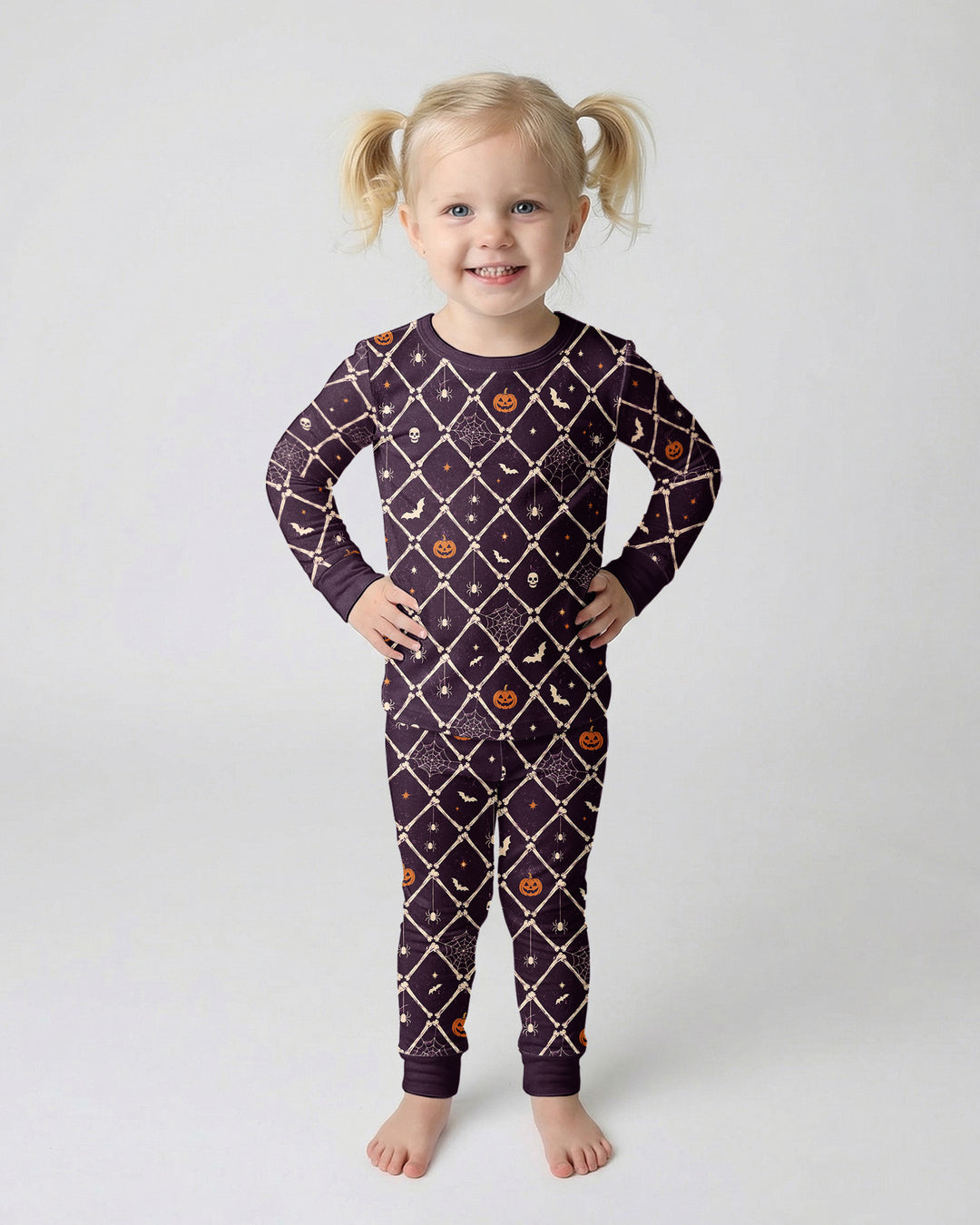 Gothic Skeleton Bones Spooky Halloween Bamboo Two Piece Long Sleeve Pajama Set