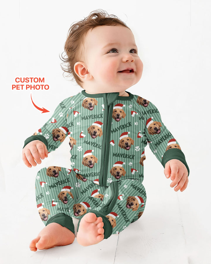 Custom Pet Photo Christmas Paws Stripe Bamboo Convertible Zippy