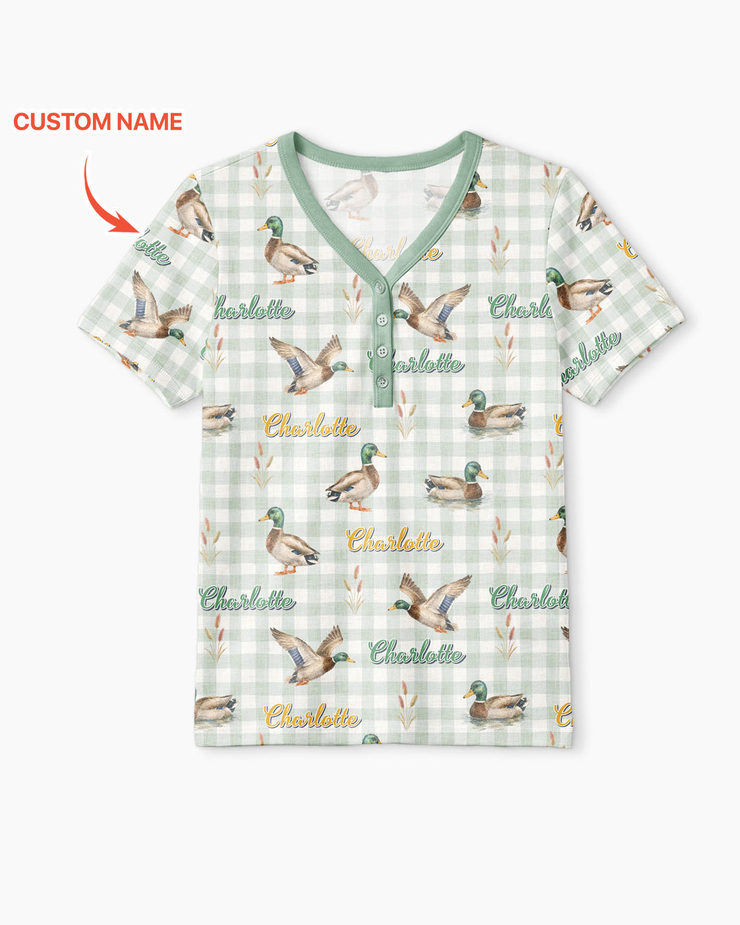 Mallard Duck Custom Name Bamboo Women Short Sleeve Short Pajama Set