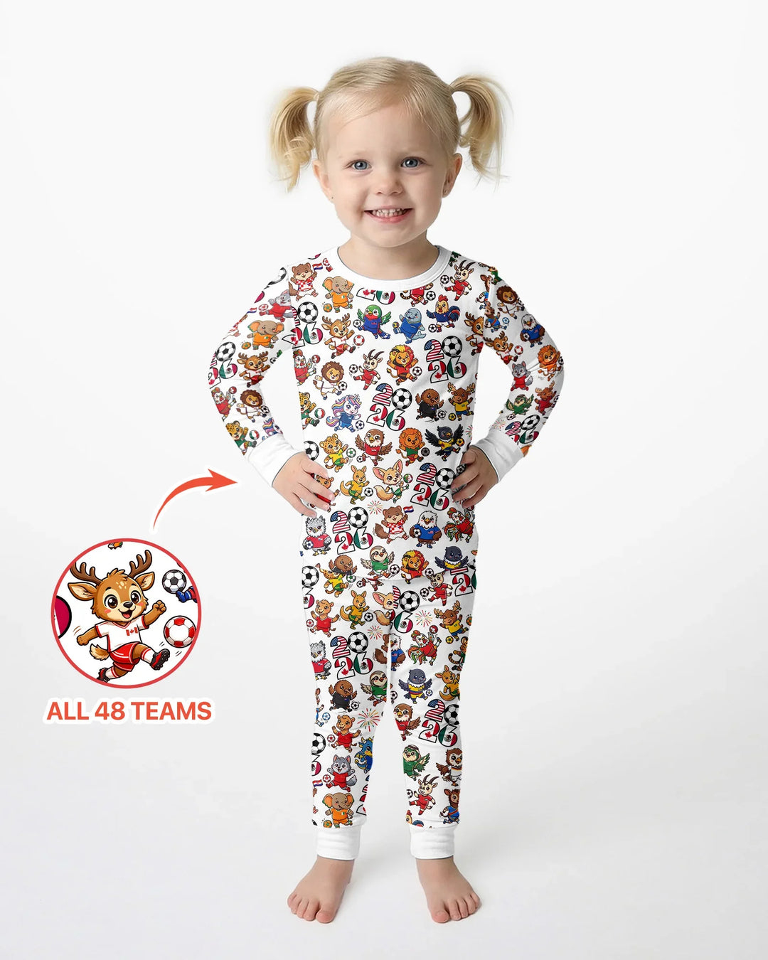 Kawaii Animals Soccer Tour 2026 Family Matching Bamboo Two Piece Long Sleeve Pajama Set