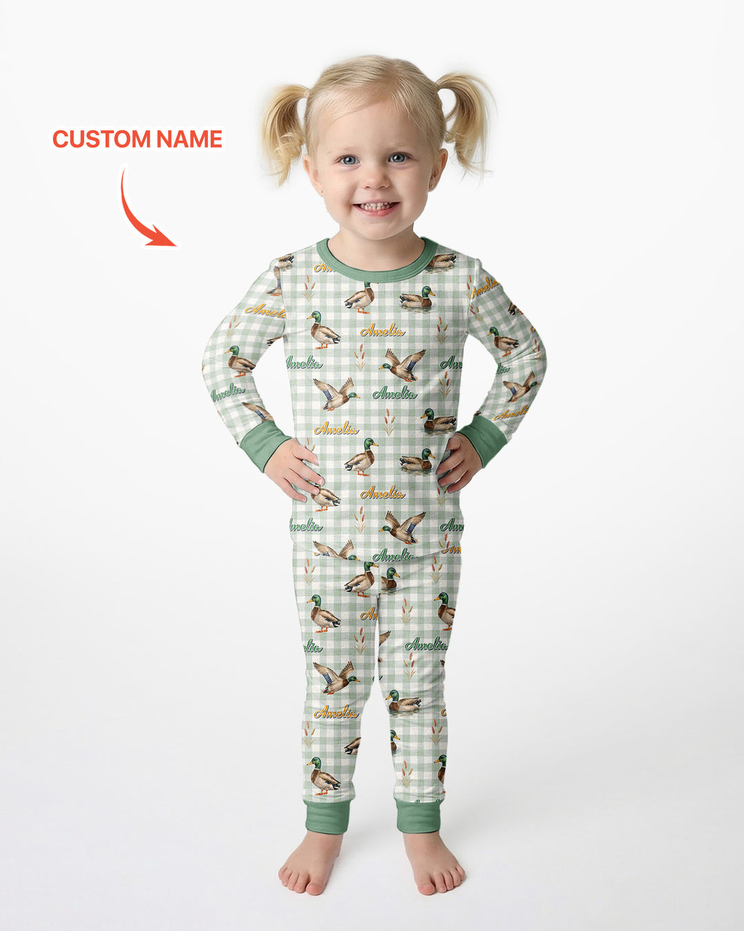 Mallard Duck Custom Name Bamboo Two Piece Long Sleeve Pajama Set