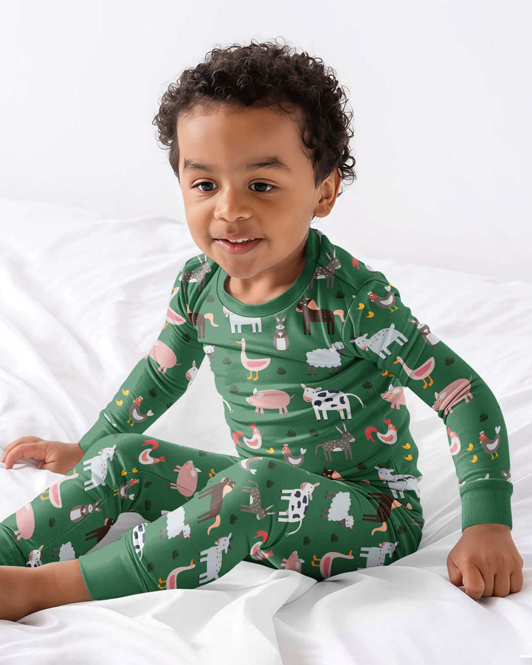 Green Farm Animals Bamboo Two Piece Pyjamas Set