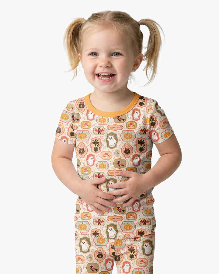 Cute Vintage Magical Cottage Style Halloween Bamboo Two Piece Short Sleeve Pajama Set