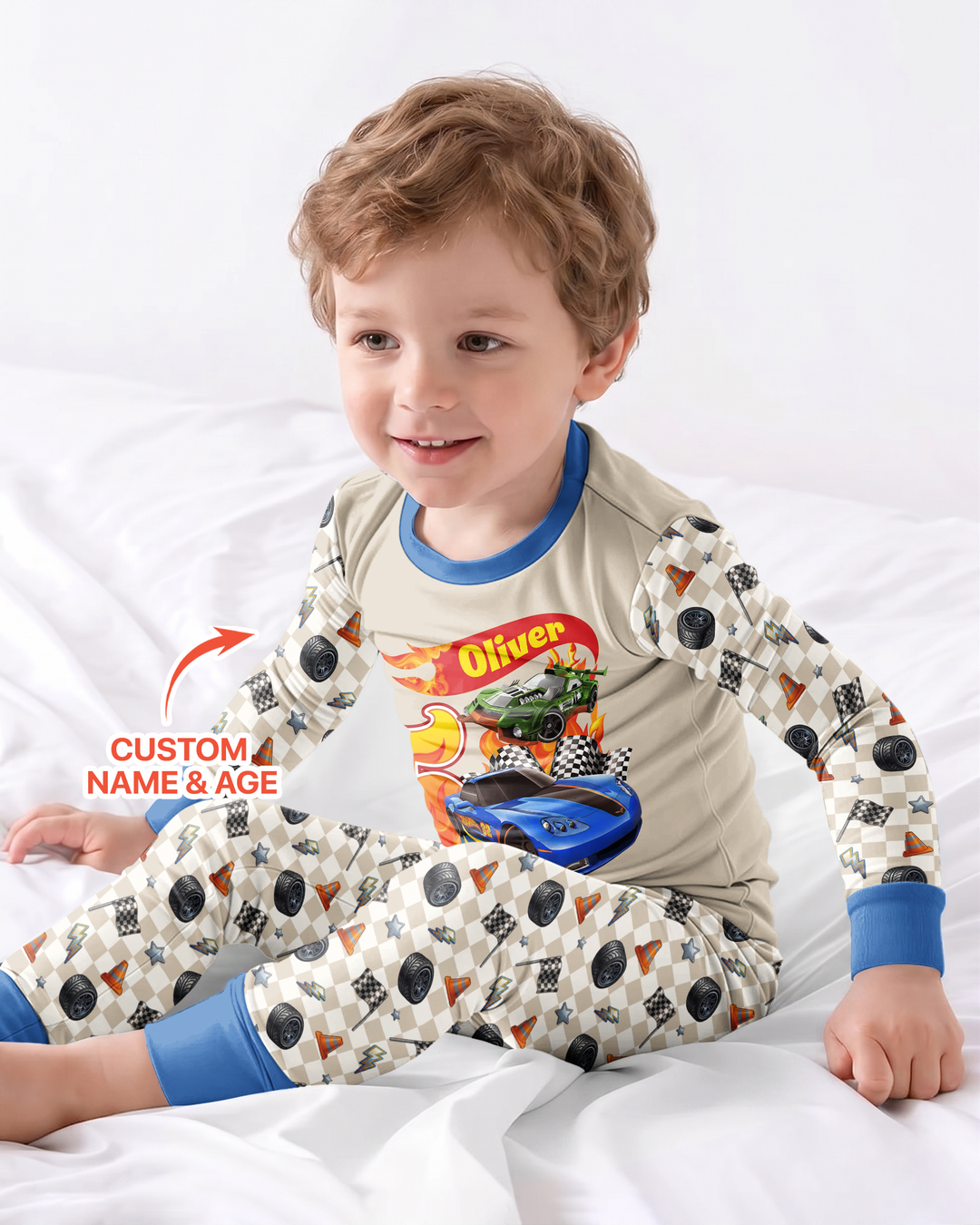 Custom Race Car Bamboo Two Piece Long Sleeve Pajama Set