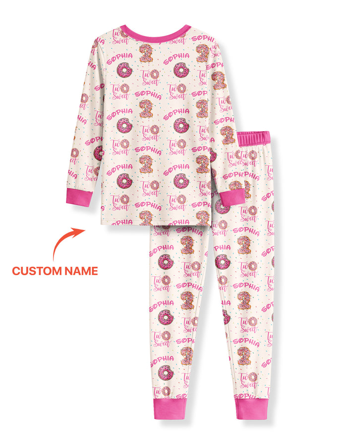 Custom Name Two Sweet Donut Bamboo Two Piece Long Sleeve Pajama Set