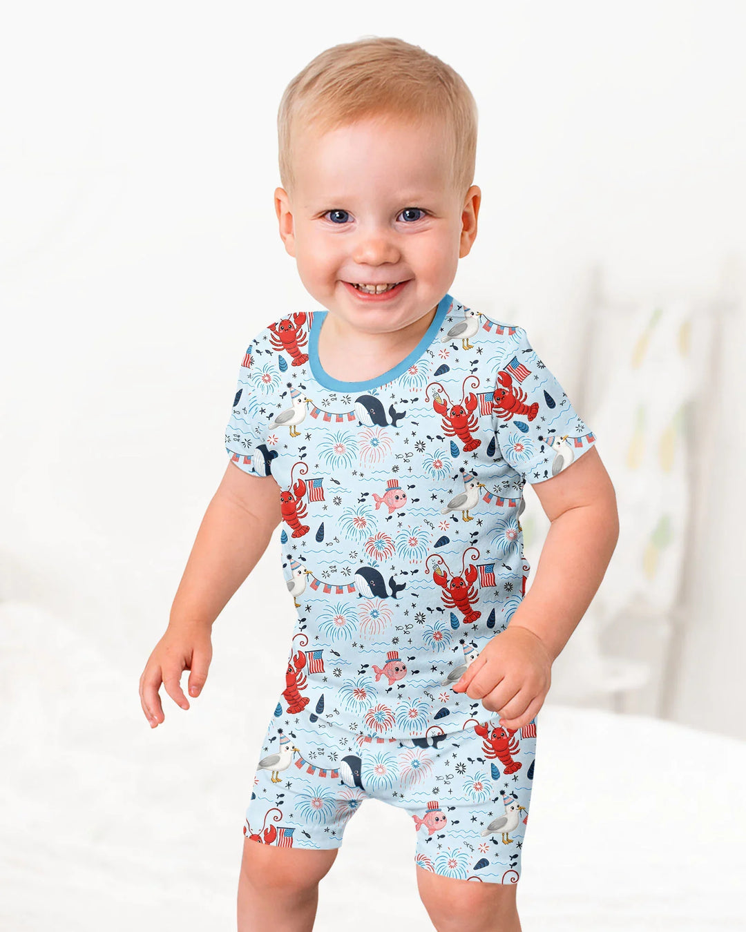 Celebrate 4th of July Family Matching Bamboo Two Piece Short Sleeve Shorts Pajama Set