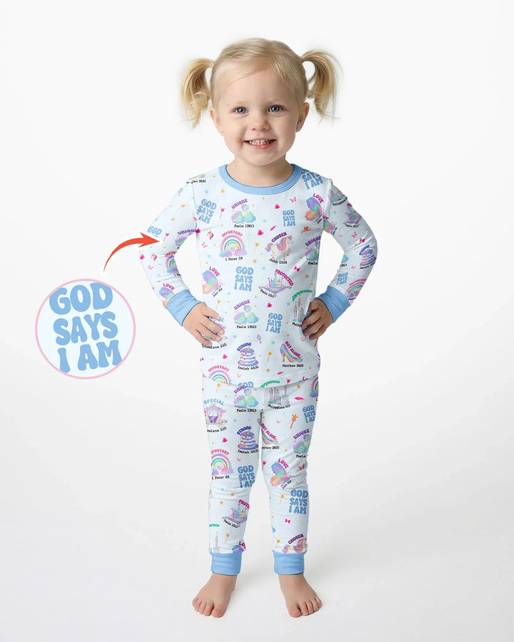 God Says I Am Girl Bamboo Two Piece Long Sleeve Pajama Set