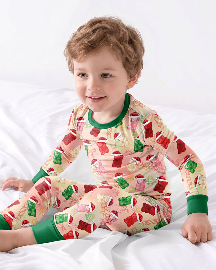 Gummy Bear Santa Christmas Bamboo Two Piece Long Sleeve Pajama Set