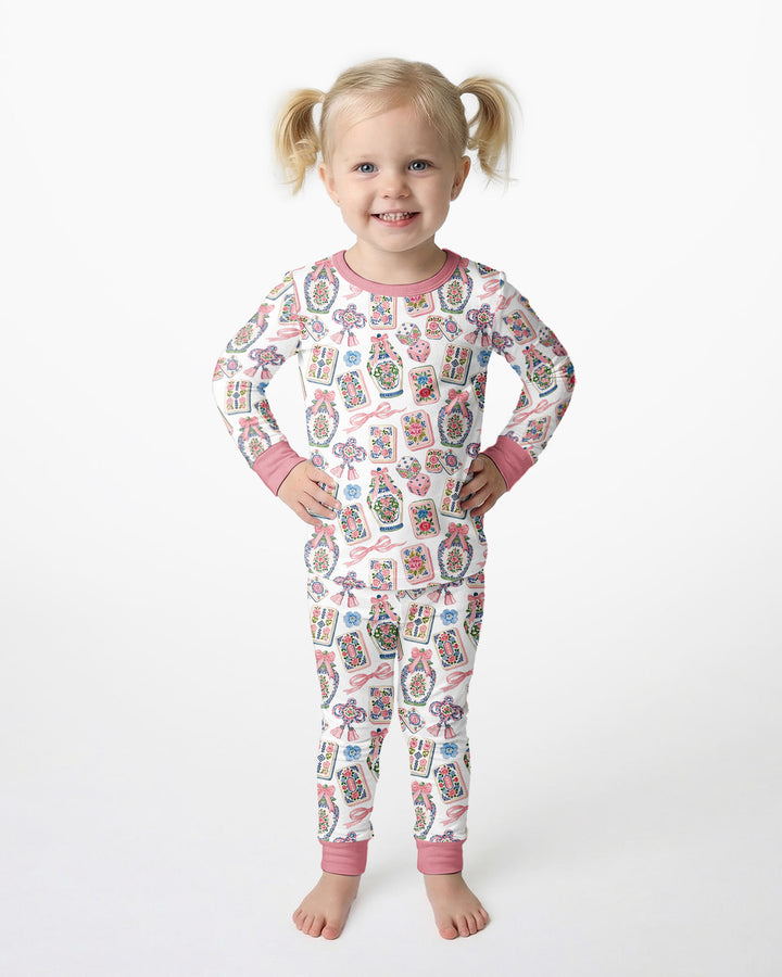 Chinoiserie Mahjong Mommy & Me Matching Bamboo Two Piece Long Sleeve Pajama Set