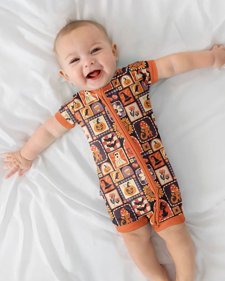 Retro Halloween Patchwork Icons Bamboo Shorty Zippy