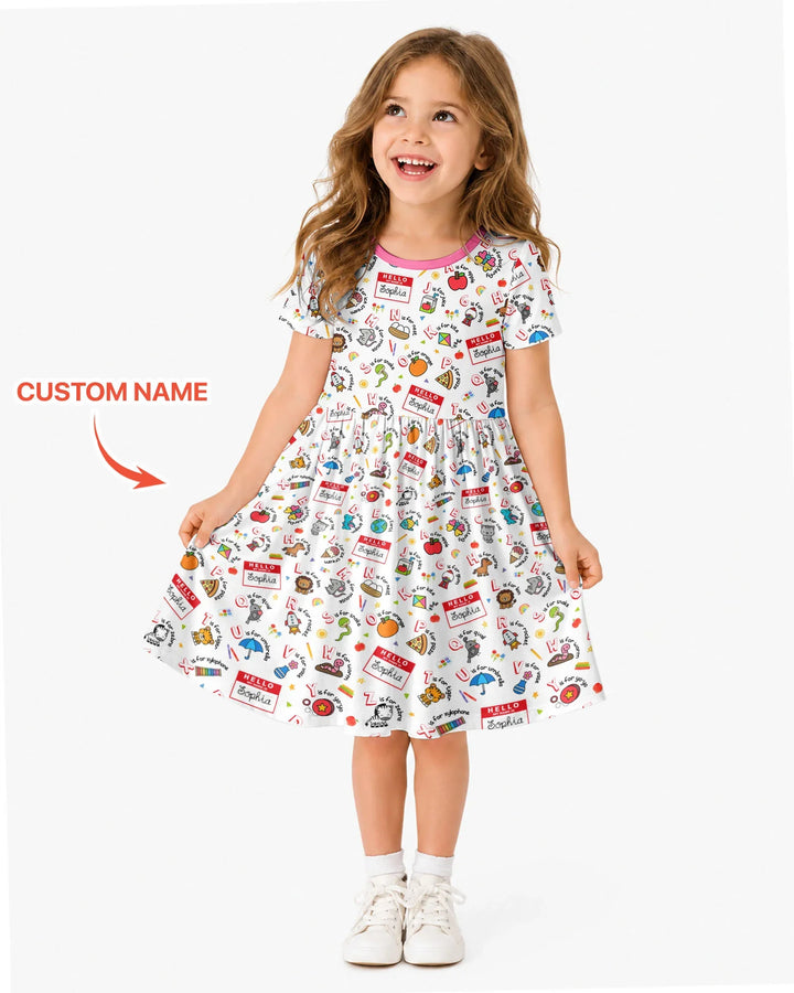 Custom Name Hello School ABCs Bamboo Twirl Dress