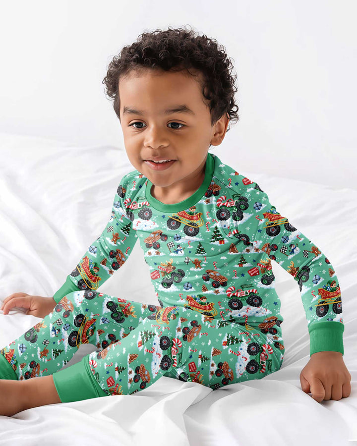 Holiday Monster Truck Bamboo Two Piece Long Sleeve Pajama Set