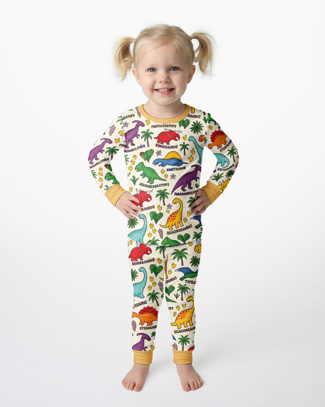 Full Dinosaur Bamboo Two Piece Long Sleeve Pajama Set