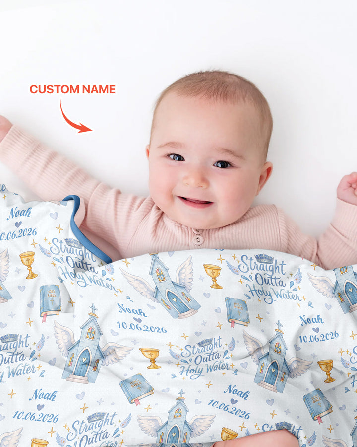 Custom Name Baptism Christening Straight Outta Holy Water Bamboo Blanket